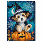 Biewer Terrier Dog Canvas with Pumpkin Dog Art for Seasonal Pet Friendly Thanksgiving Décor for Kids Room  on Ready to Hang 1.5" Thick Canvas Wrap, Floating Framed Canvas, Flat Rolled Canvas